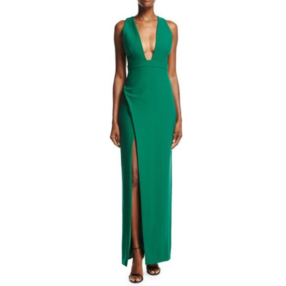 Cinq à sept phoenix deep v-neck gown in Emerald size 00 Retail $695 - Picture 1 of 11